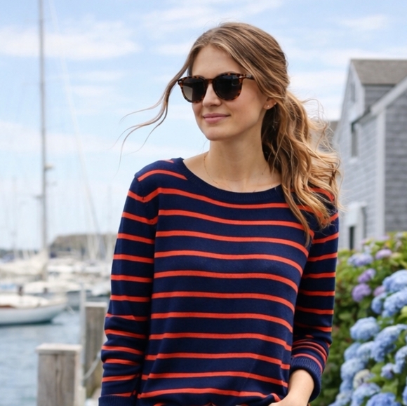 J. Crew Sweaters - J.Crew Mercantile Navy Red Stripe Crewneck Sweater Nantucket Preppy Size L